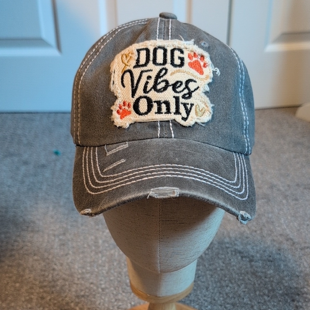 Gray Distressed Dog Vibes Only Baseball Cap NWOT